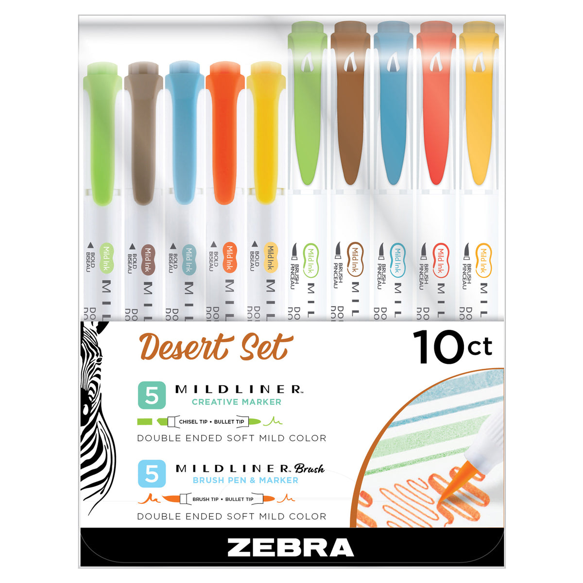 Zebra Pen Mildliner, double ended highlighter, fluorescent colors, 5-pack 