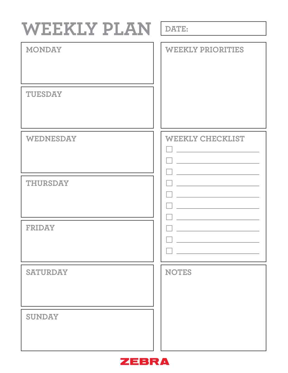 Summer Weekly Planner – Zebra Pen