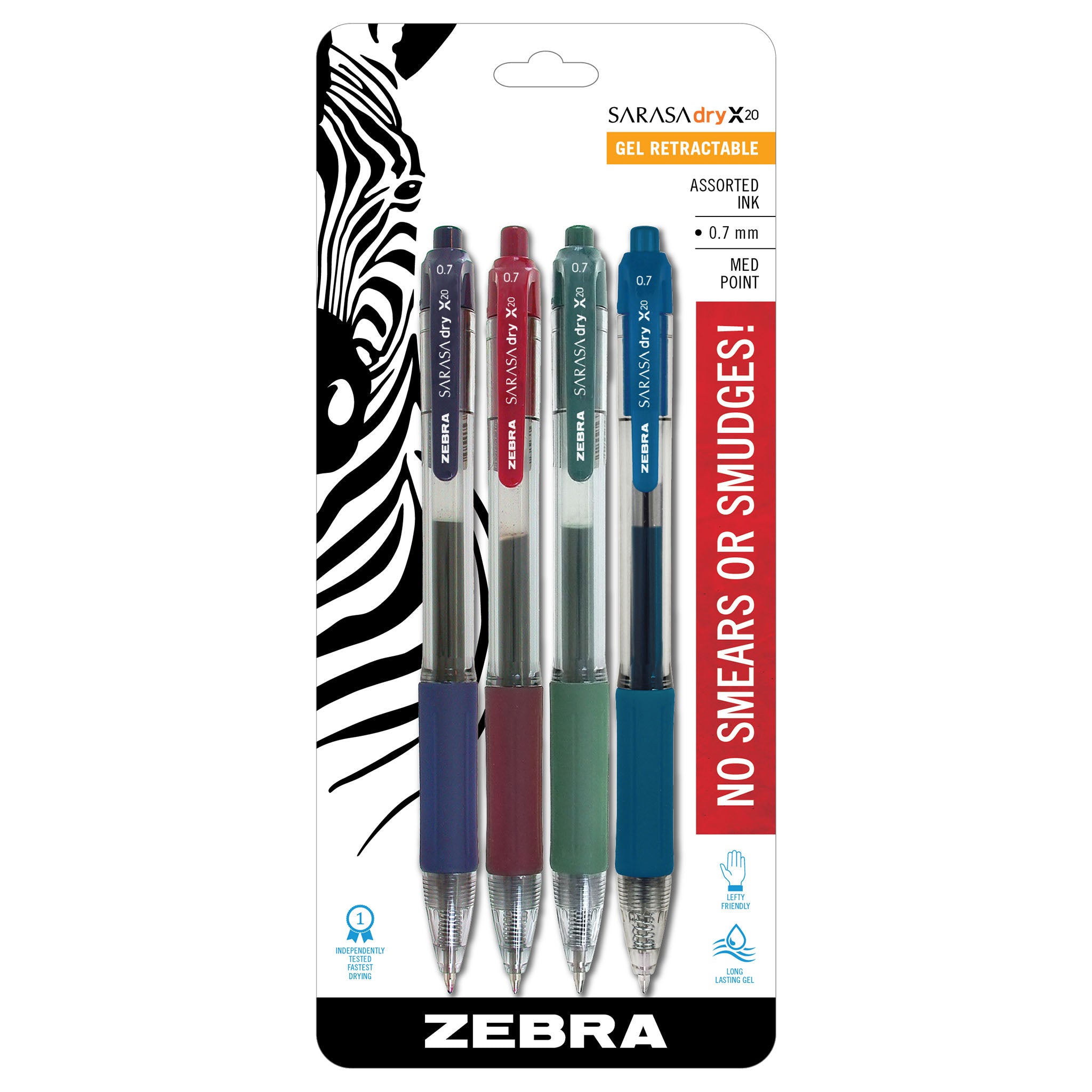 Zebra Sarasa Dry Gel X20 Gel Pen Value Pack, Retractable, Medium 0.7 mm,  Black Ink, Clear/Black Barrel, 24/Box