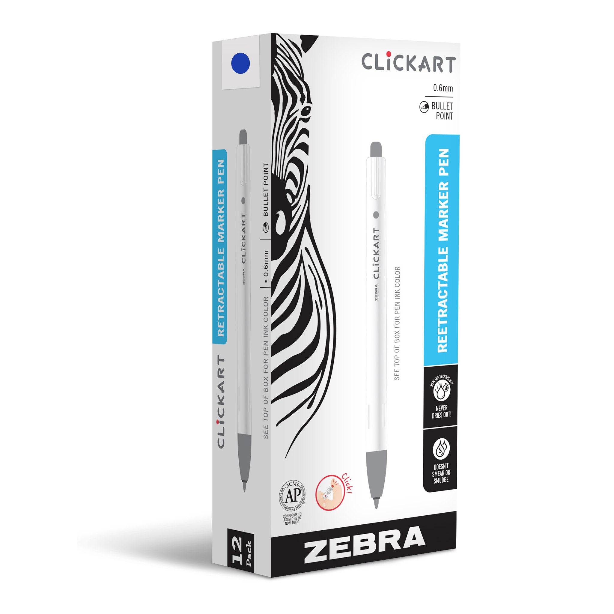 Zebra Clickart Retractable Marker - Blue
