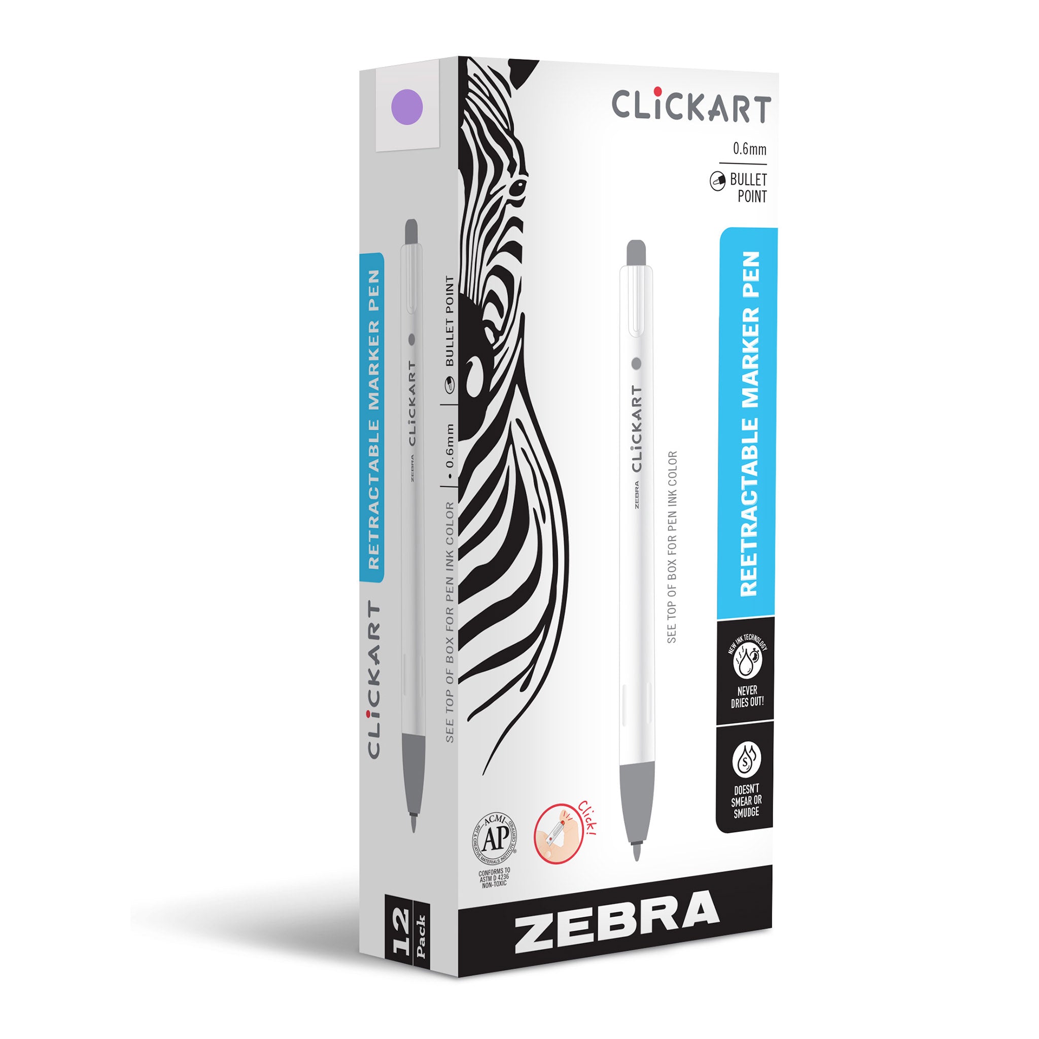 Zebra Pen ClickArt Retractable Marker Pen, Fine Point, 0.6mm, Assorted Dark  Ink Colors, 12-Pack (69812)